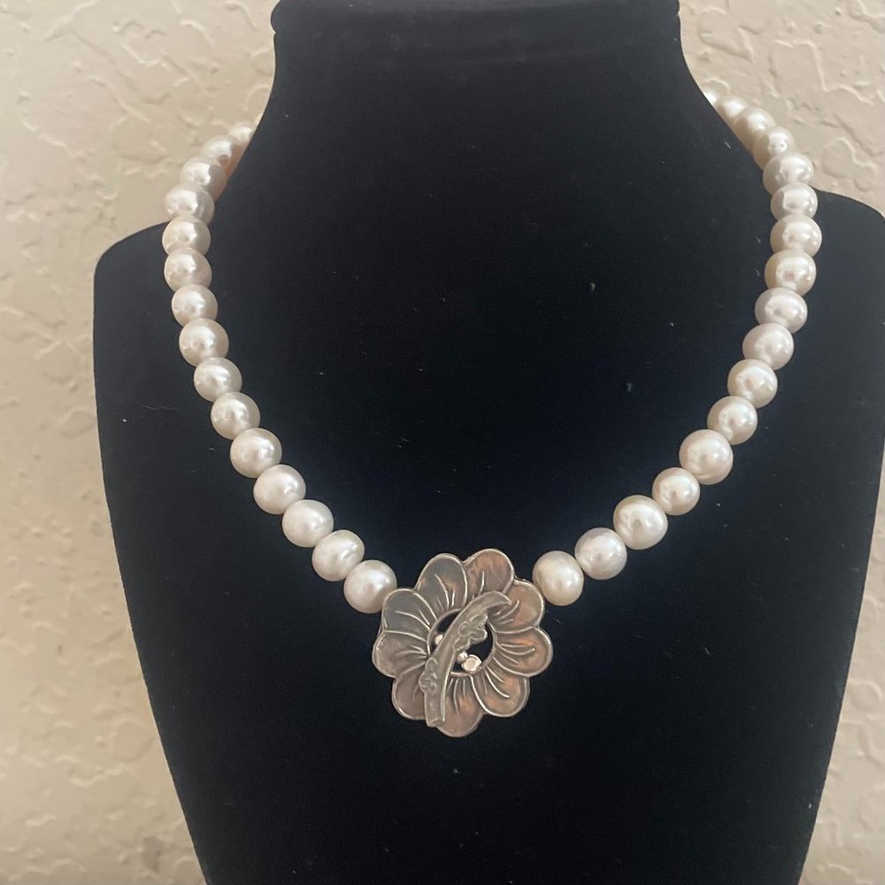 Artisan Freshwater Pearl Necklace with Hand Casted Toggle Clasp